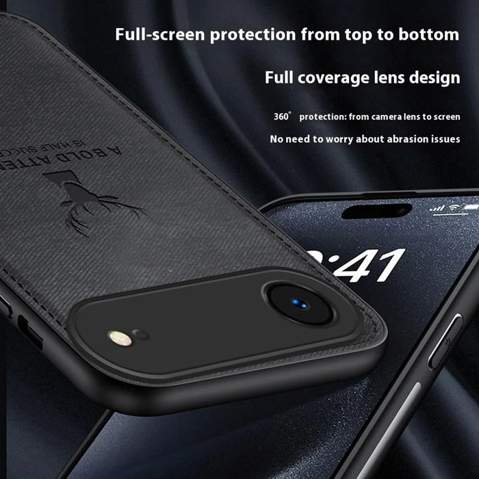 For iPhone Air Case Deer Pattern Cloth Texture PU + PC + TPU Phone Cover - Black - 5