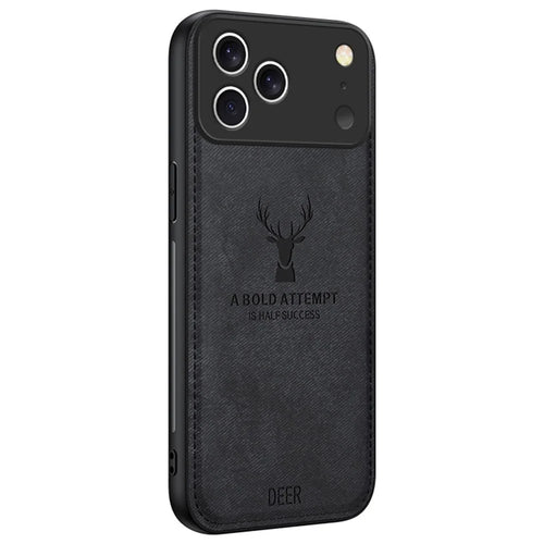 For iPhone 17 Pro Case Deer Pattern Cloth Texture PU + PC + TPU Phone Cover - Black - 1