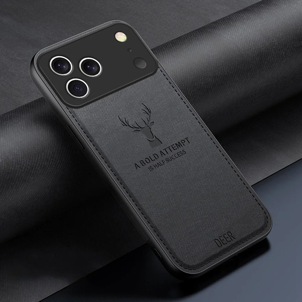 For iPhone 17 Pro Case Deer Pattern Cloth Texture PU + PC + TPU Phone Cover - Black - 2