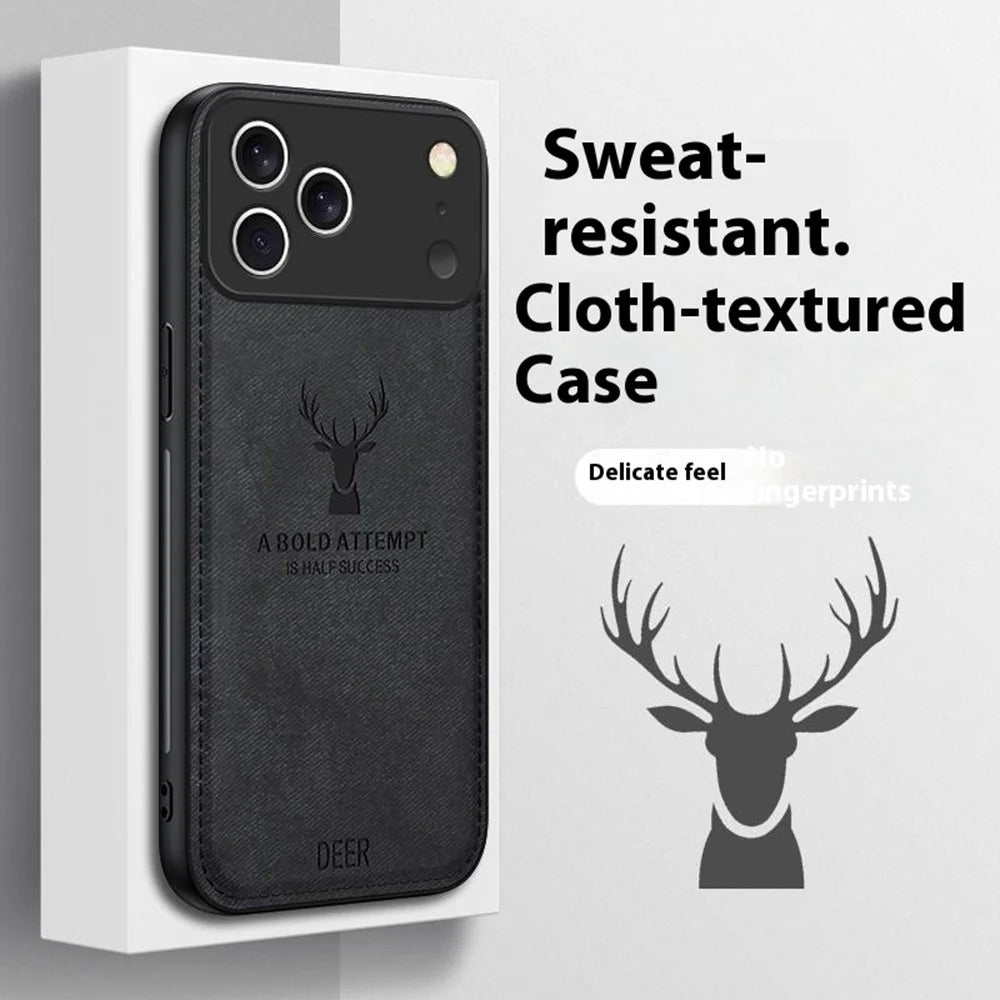 For iPhone 17 Pro Case Deer Pattern Cloth Texture PU + PC + TPU Phone Cover - Black - 3