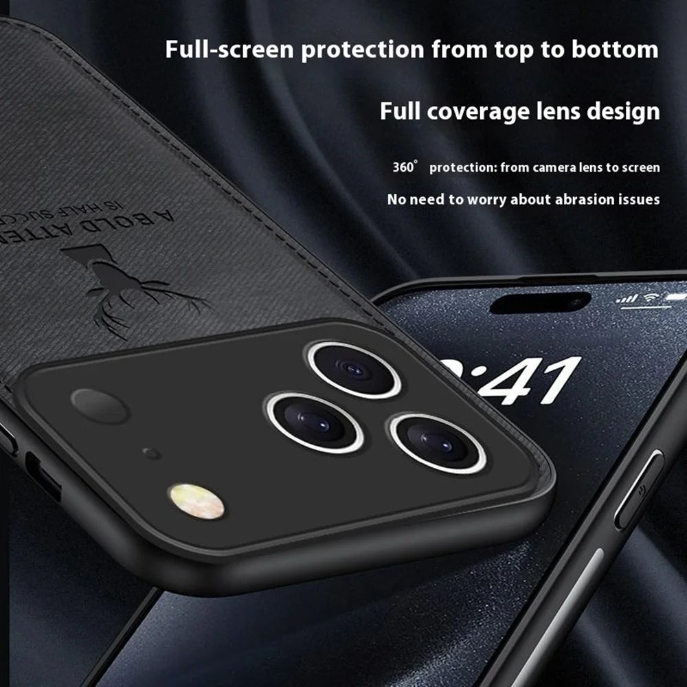 For iPhone 17 Pro Case Deer Pattern Cloth Texture PU + PC + TPU Phone Cover - Black - 4