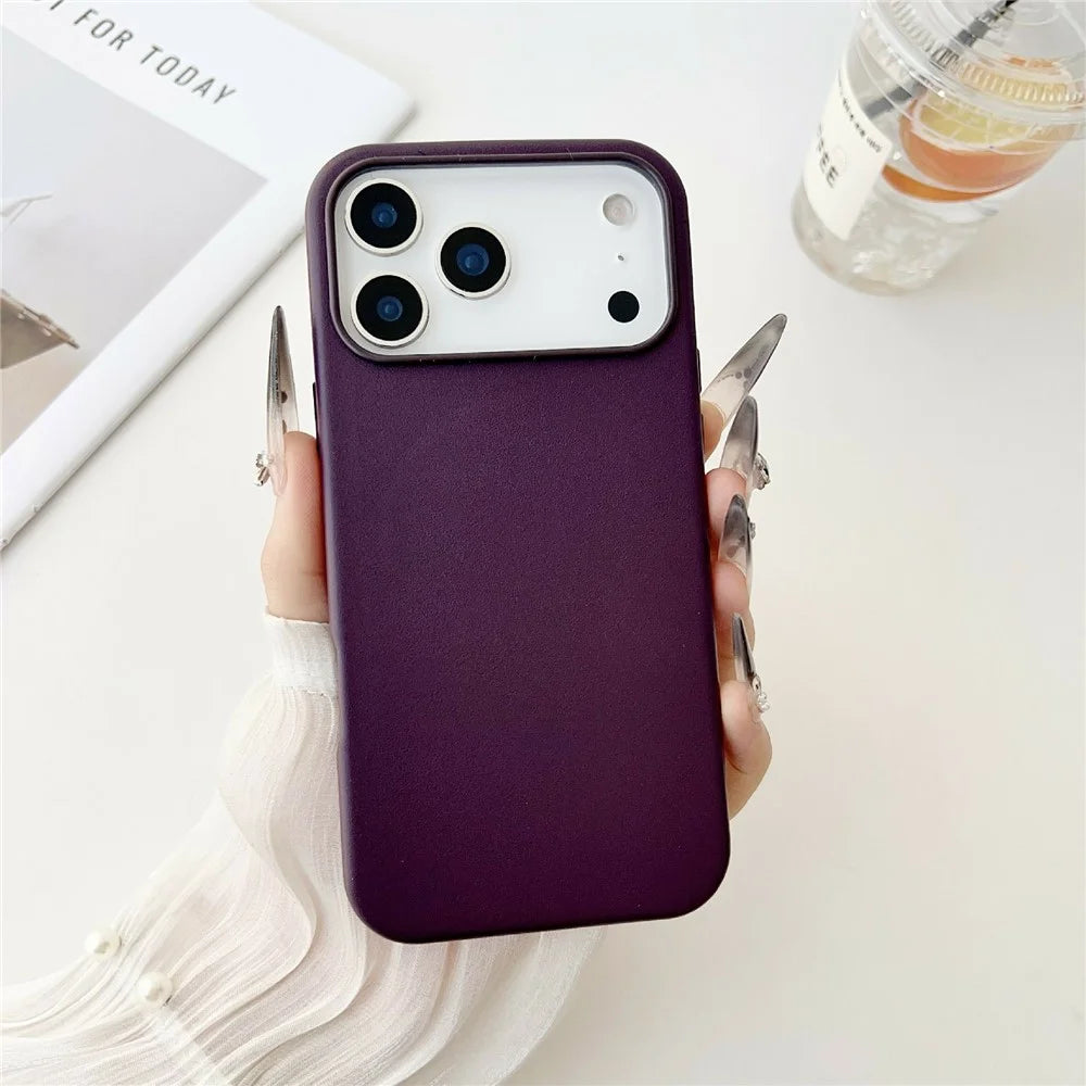 For iPhone 17 Pro Max Case Compatible with MagSafe PU Leather Liquid Silicone Phone Back Cover - Dark Purple - 2