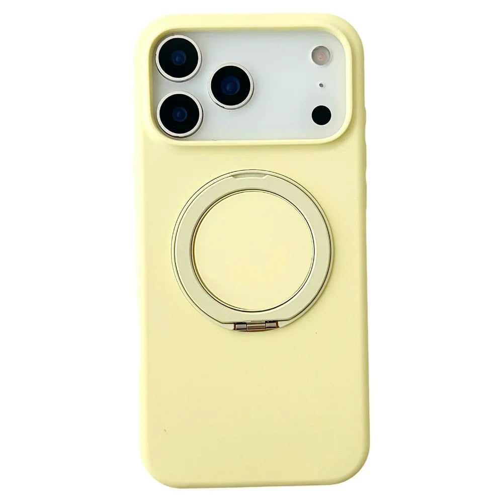 For iPhone 17 Pro Case Compatible with MagSafe Rotating Kickstand Silicone PC Phone Back Cover - Yellow - 1