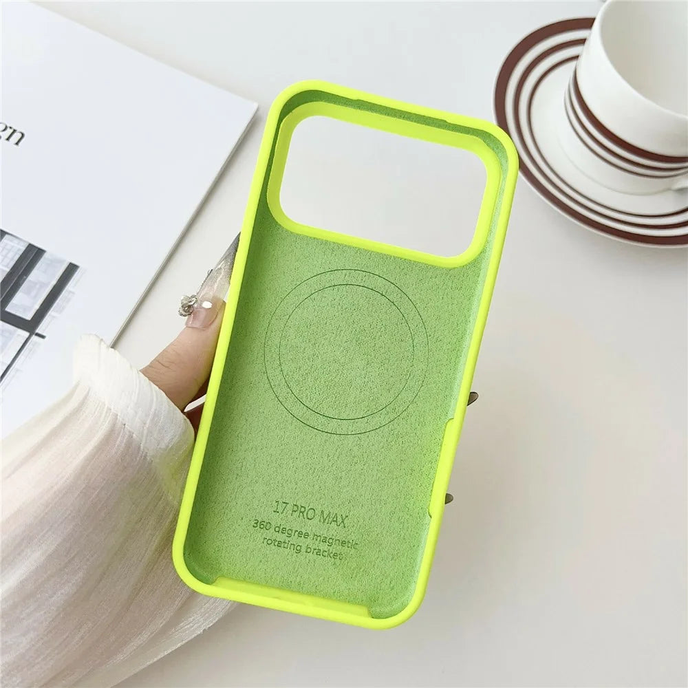 For iPhone 17 Pro Case Compatible with MagSafe Rotating Kickstand Silicone PC Phone Back Cover - Yellow - 5