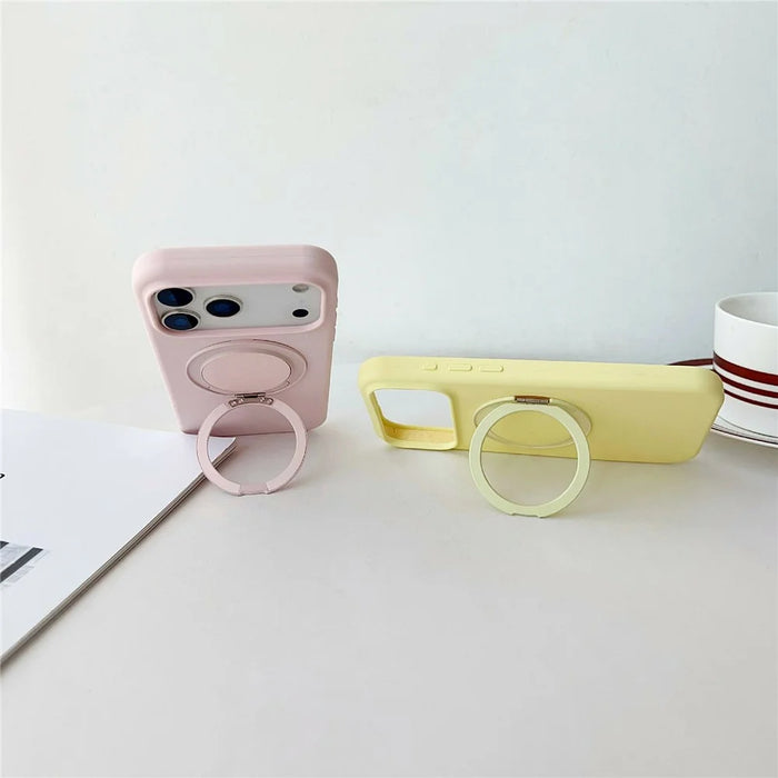 For iPhone 17 Pro Max Case Compatible with MagSafe Rotating Kickstand Silicone PC Phone Back Cover - Yellow - 4