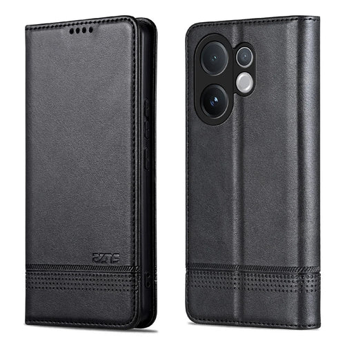 AZNS For vivo V60 5G Case Cowhide Texture PU Leather Wallet Phone Cover - Black - 1