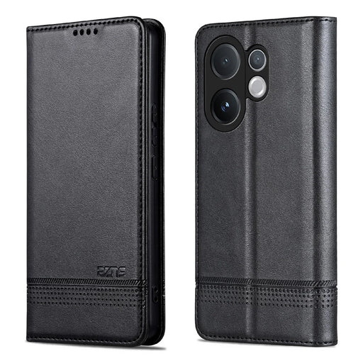AZNS For vivo V60 5G Case Cowhide Texture PU Leather Wallet Phone Cover - Black - 1