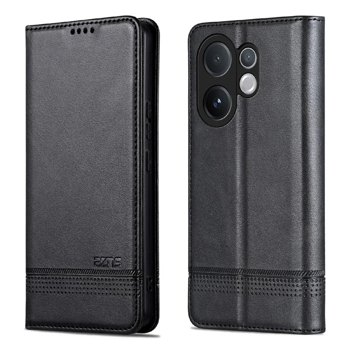 AZNS For vivo V60 5G Case Cowhide Texture PU Leather Wallet Phone Cover - Black - 1