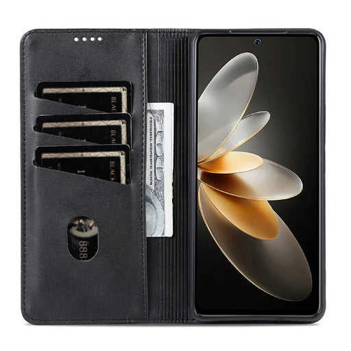 AZNS For vivo V60 5G Case Cowhide Texture PU Leather Wallet Phone Cover - Black - 2