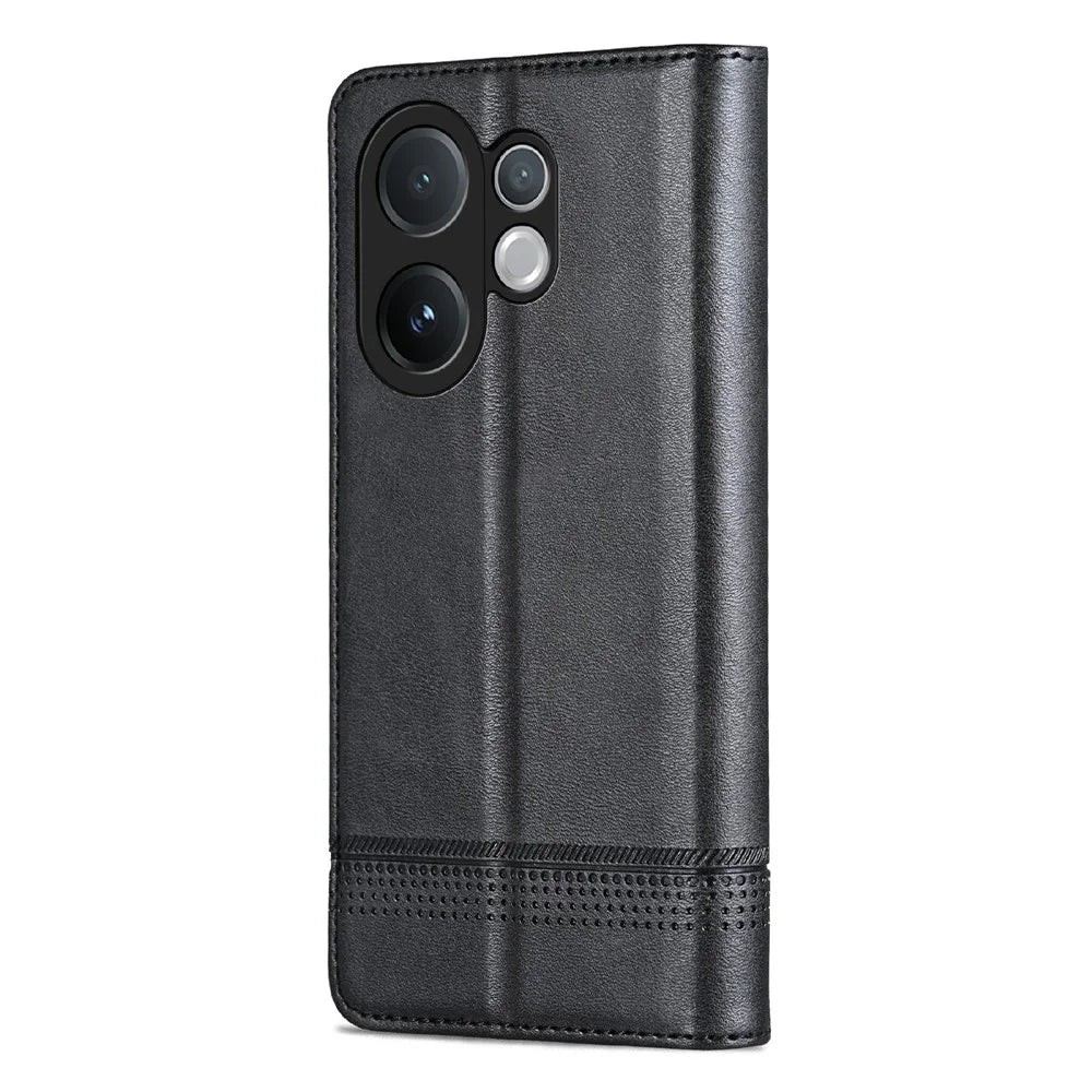 AZNS For vivo V60 5G Case Cowhide Texture PU Leather Wallet Phone Cover - Black - 7