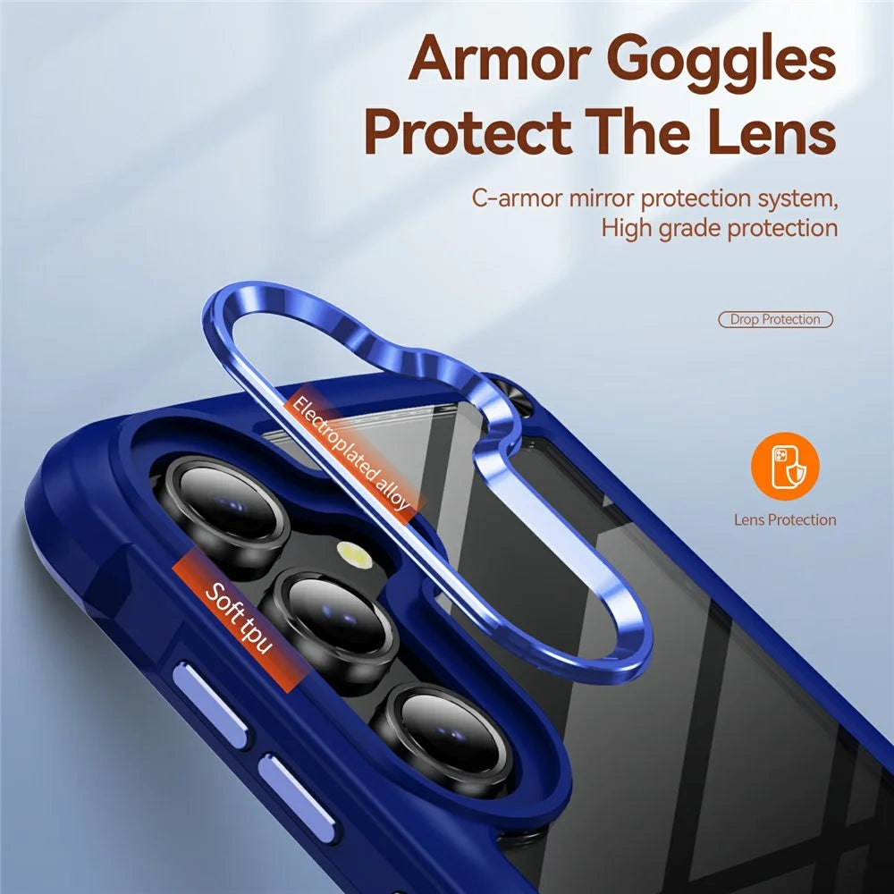 For Samsung Galaxy S25 FE Case Anti-Drop Alloy Lens Frame PC + TPU Phone Cover - Blue - 5