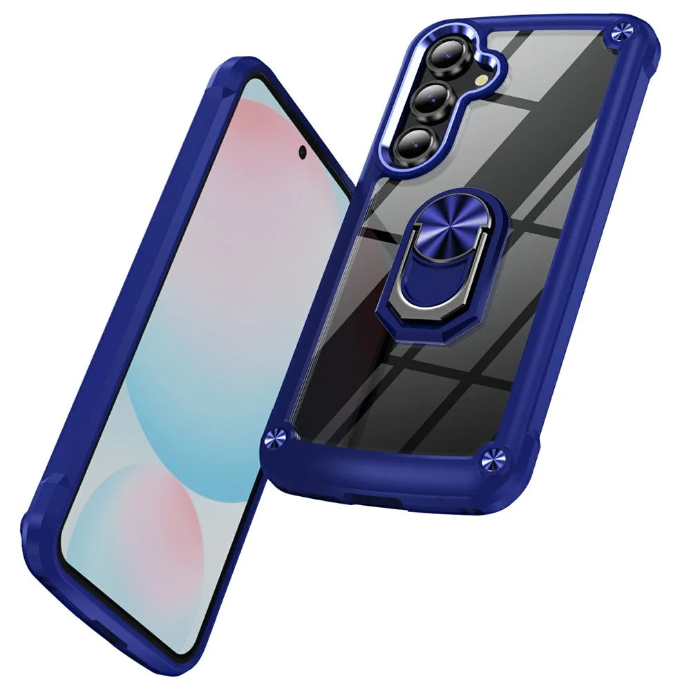 For Samsung Galaxy S25 FE Case Alloy Lens Frame PC + TPU Kickstand Phone Back Cover - Blue - 2