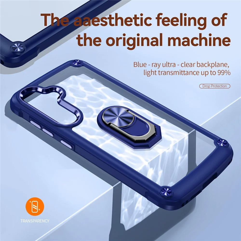 For Samsung Galaxy S25 FE Case Alloy Lens Frame PC + TPU Kickstand Phone Back Cover - Blue - 4