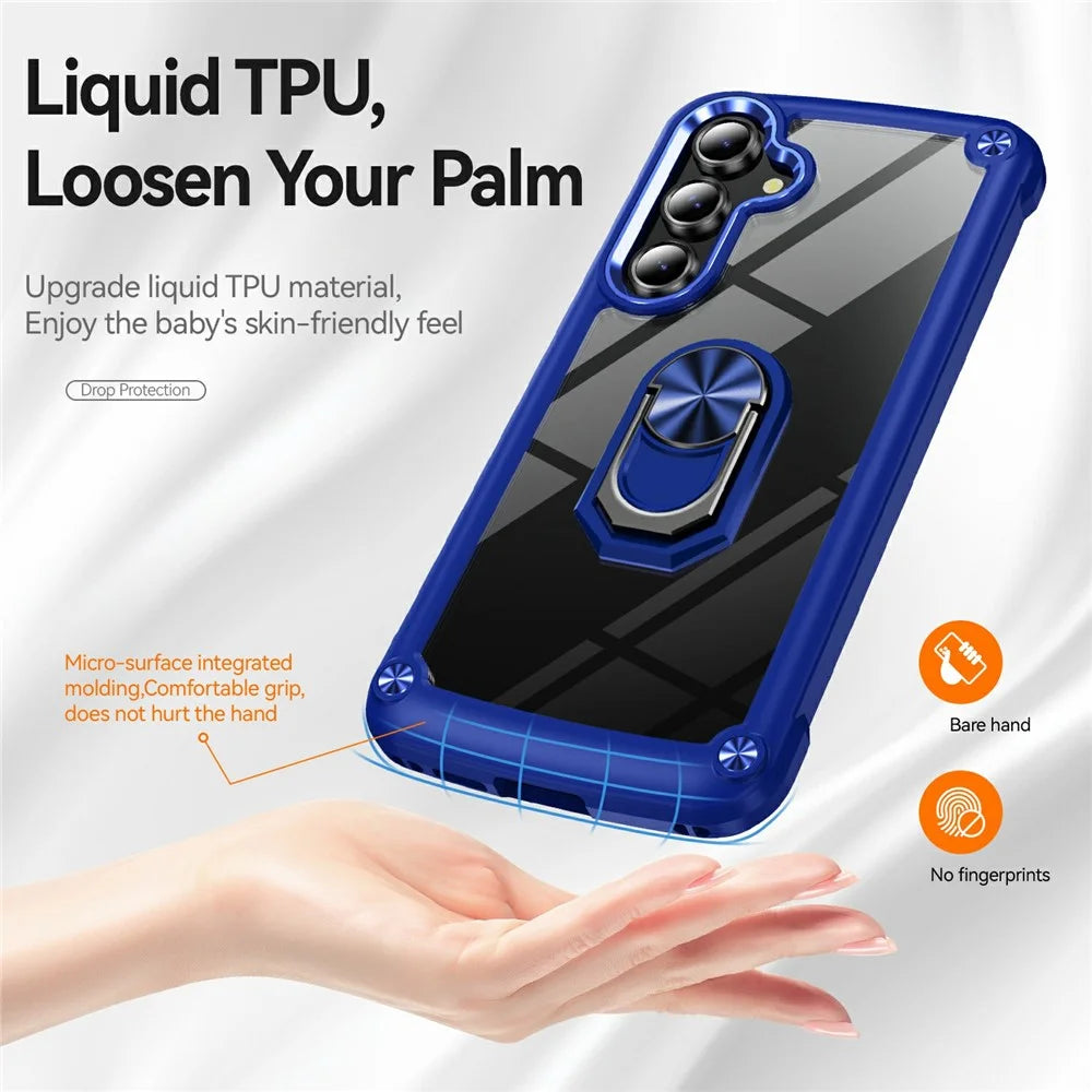 For Samsung Galaxy S25 FE Case Alloy Lens Frame PC + TPU Kickstand Phone Back Cover - Blue - 5