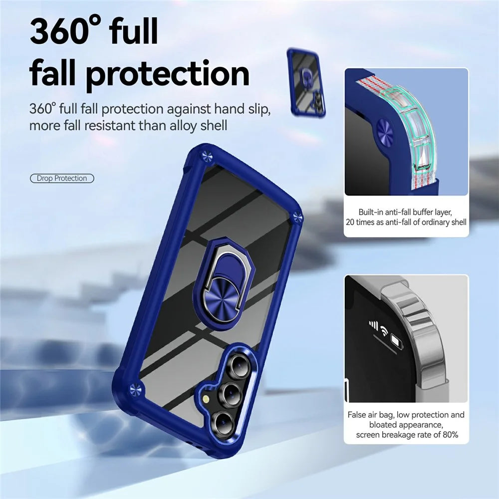 For Samsung Galaxy S25 FE Case Alloy Lens Frame PC + TPU Kickstand Phone Back Cover - Blue - 7