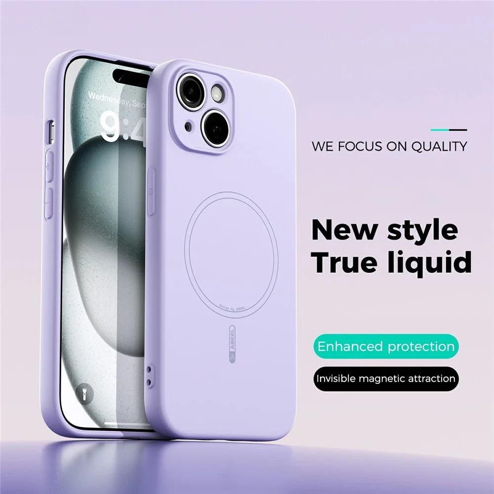 ABEEL For iPhone 15 Case Compatible with MagSafe Skin Touch Liquid Silicone Phone Back Cover - Purple - 2