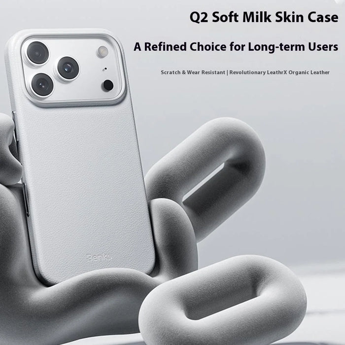 BENKS Q2 For iPhone 17 Pro Mircrofiber Leather + PC + Silicone Phone Case Compatible with MagSafe - White - 2