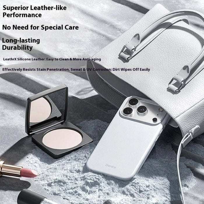 BENKS Q2 For iPhone 17 Pro Mircrofiber Leather + PC + Silicone Phone Case Compatible with MagSafe - White - 4