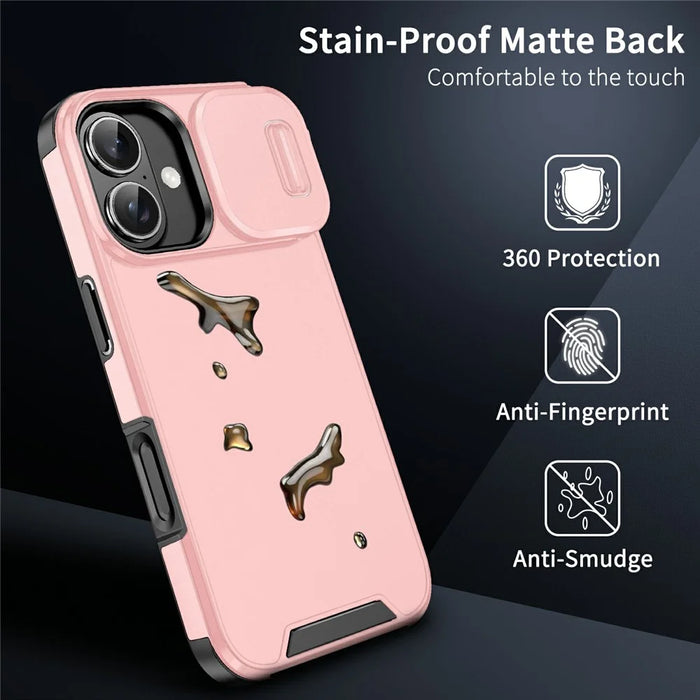 For iPhone 17 Case PC + TPU Shell with Slide Camera Phone Cover - Pink - 4