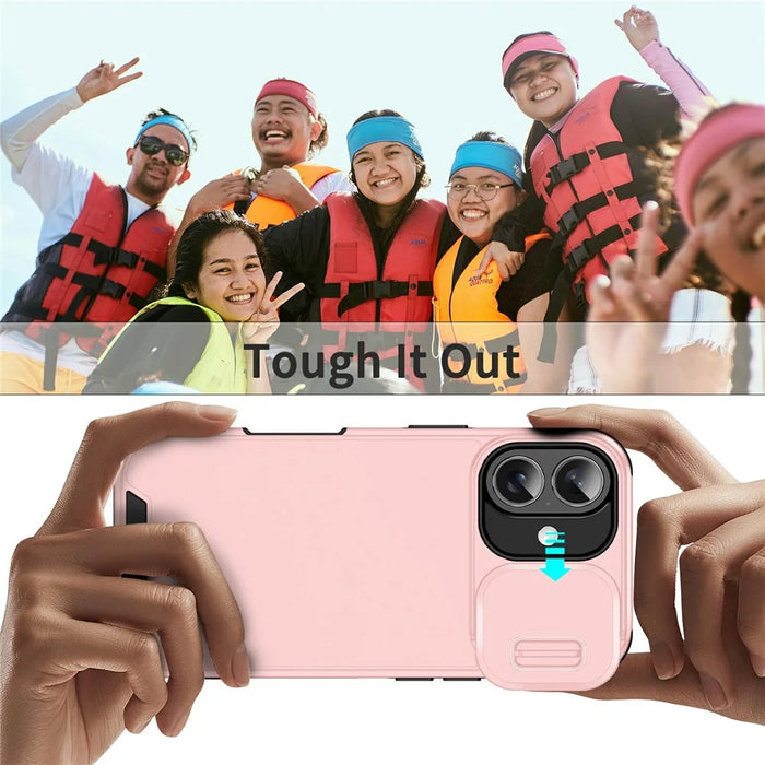 For iPhone 17 Case PC + TPU Shell with Slide Camera Phone Cover - Pink - 6