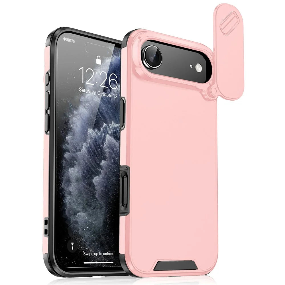 For iPhone Air Case PC + TPU Shell with Slide Camera Phone Cover - Pink - 1
