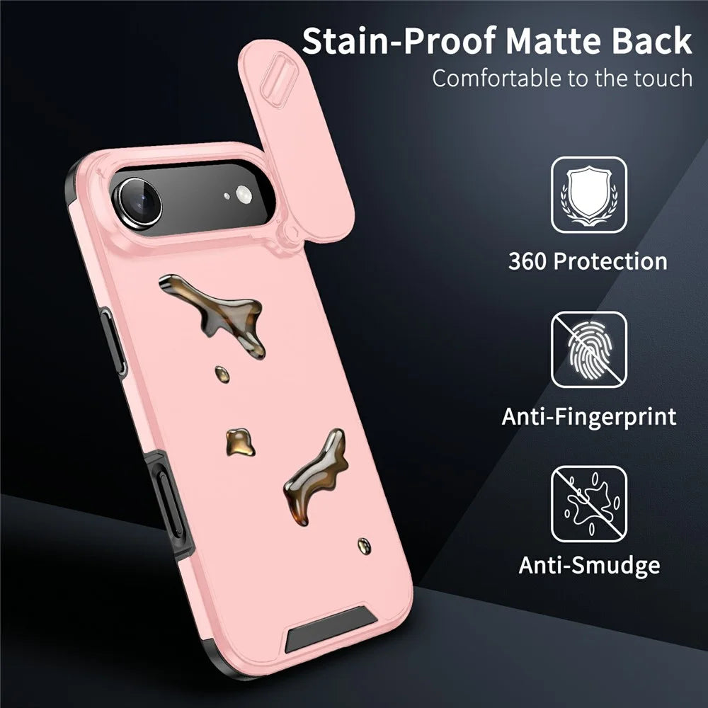 For iPhone Air Case PC + TPU Shell with Slide Camera Phone Cover - Pink - 4