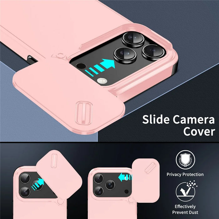 For iPhone 18 Pro / 17 Pro Case PC + TPU Shell with Slide Camera Phone Cover - Pink - 3