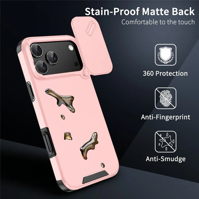 For iPhone 18 Pro / 17 Pro Case PC + TPU Shell with Slide Camera Phone Cover - Pink - 4