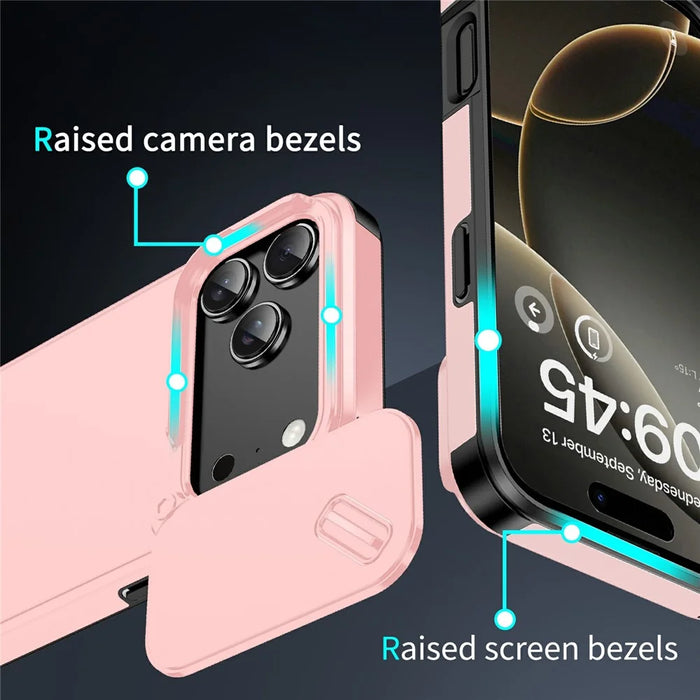 For iPhone 18 Pro Max / 17 Pro Max Case PC + TPU Shell with Slide Camera Phone Cover - Pink - 5