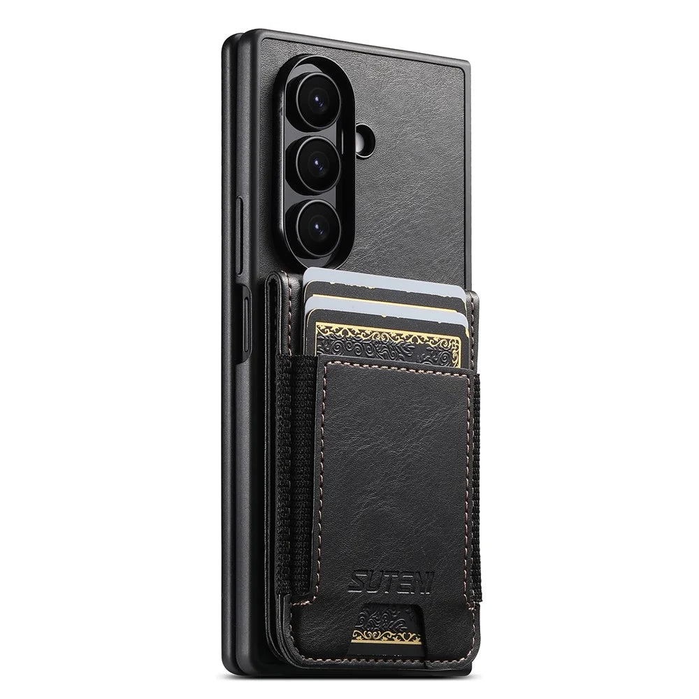 SUTENI H03 for Samsung Galaxy Z Fold7 5G Case PU Leather PC Protective Phone Cover with Card Slots Kickstand - Black - 2