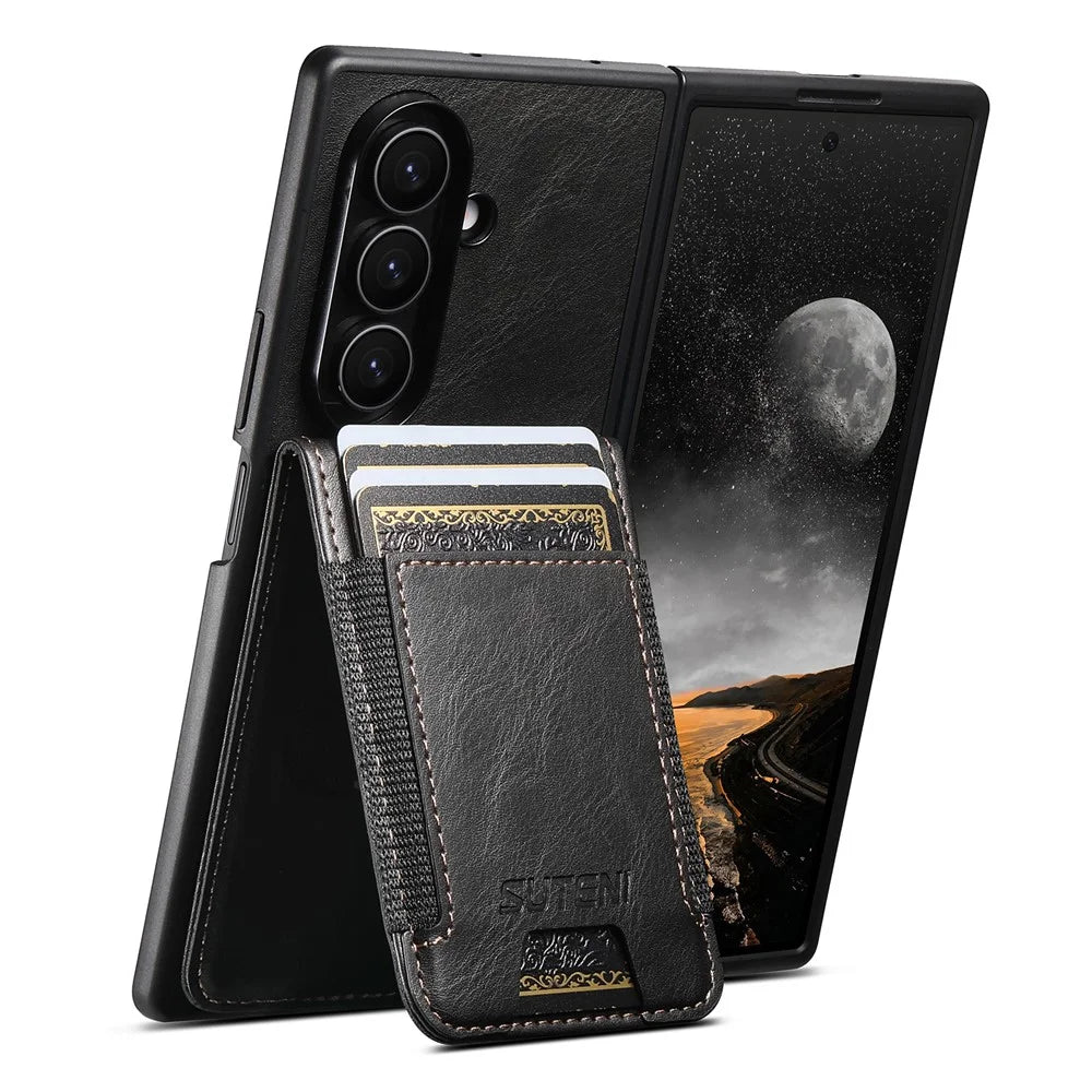 SUTENI H03 for Samsung Galaxy Z Fold7 5G Case PU Leather PC Protective Phone Cover with Card Slots Kickstand - Black - 4