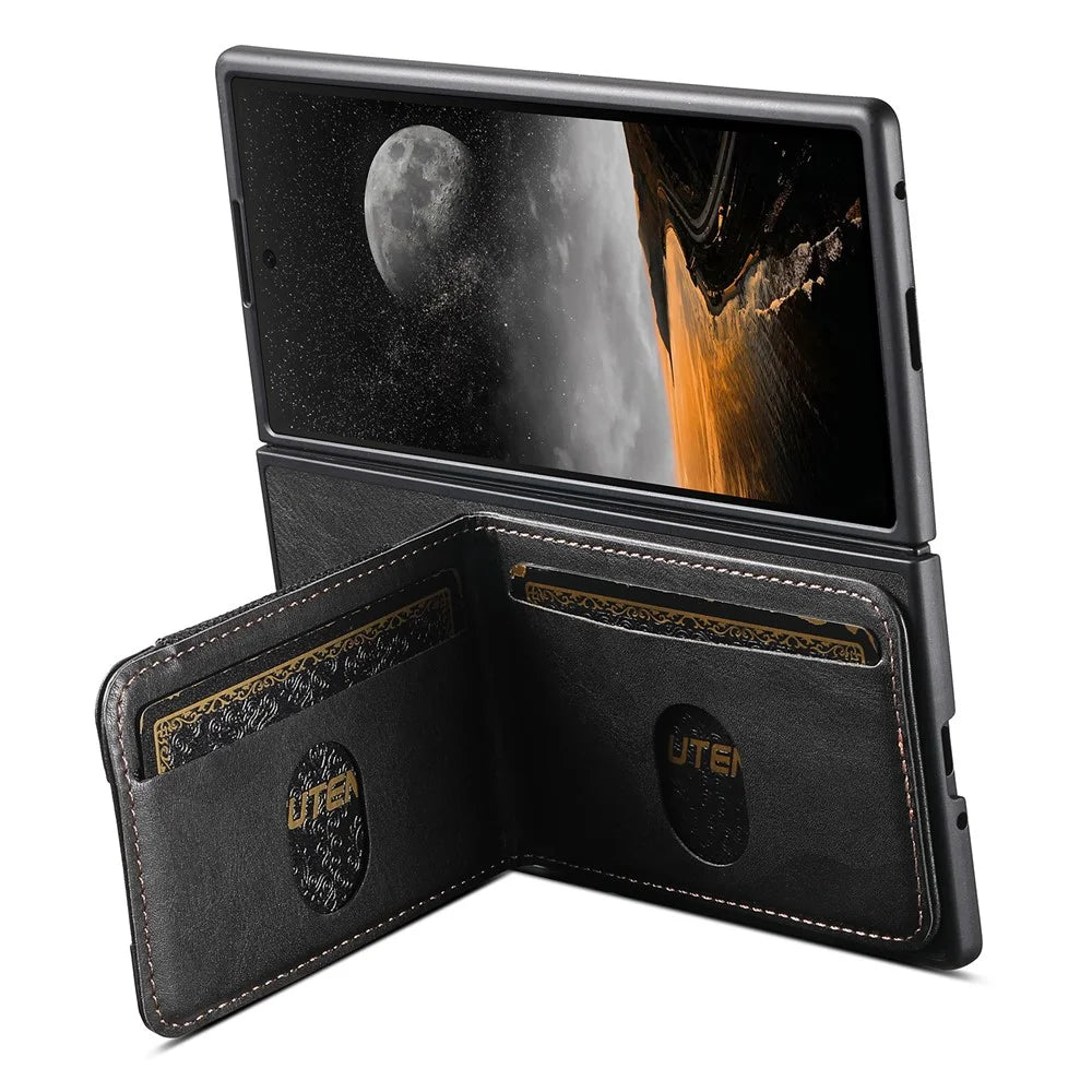 SUTENI H03 for Samsung Galaxy Z Fold7 5G Case PU Leather PC Protective Phone Cover with Card Slots Kickstand - Black - 5