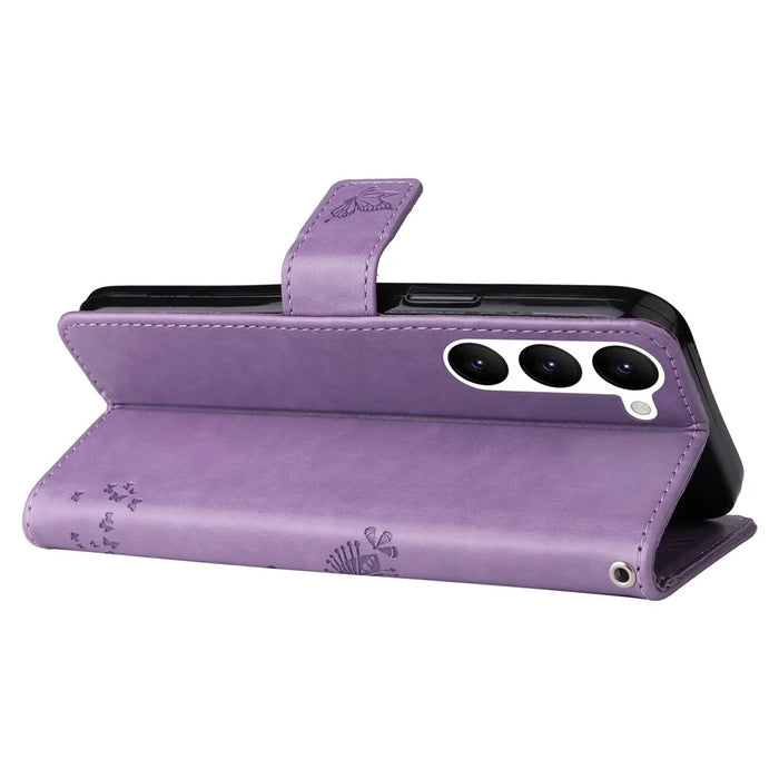 For Samsung Galaxy S23 Phone Case with Stand Cat Tree Pattern Leather Wallet Mobile Cover - Light Purple - 4