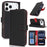 For iPhone 18 Pro Max / 17 Pro Max Stand Case Litchi Texture Genuine Cow Leather Wallet Phone Cover RFID Blocking - Black  /  Red - 1
