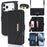 For iPhone 18 Pro Max / 17 Pro Max Stand Case Cross Texture PU Leather Wallet Phone Cover with Shoulder Strap  /  Makeup Mirror - Black - 1