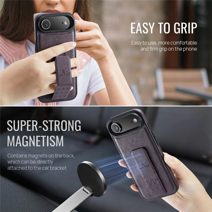 FIERRE SHANN For iPhone Air Case Kickstand Leather Slim Back Cover - Purple - 4
