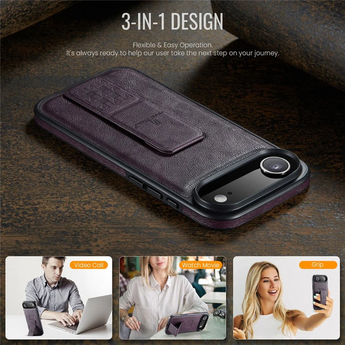 FIERRE SHANN For iPhone Air Case Kickstand Leather Slim Back Cover - Purple - 5