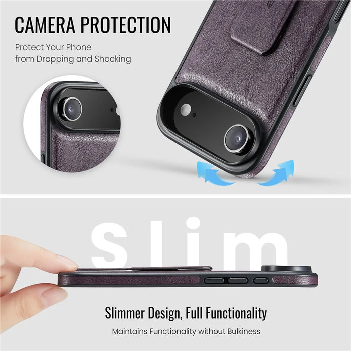 FIERRE SHANN For iPhone Air Case Kickstand Leather Slim Back Cover - Purple - 6