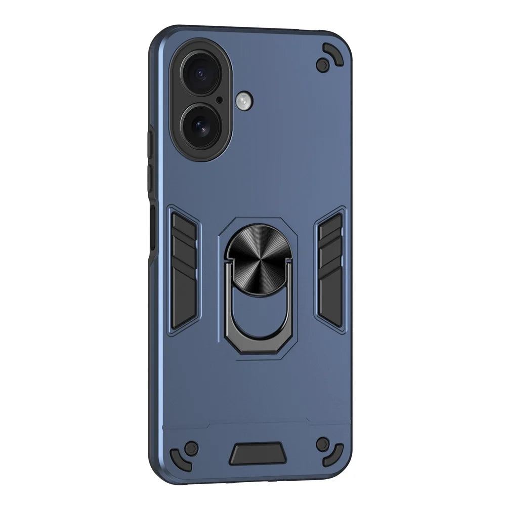 For iPhone 17 Case PC + TPU Drop Defend Phone Cover with Ring Kickstand - Blue - 1