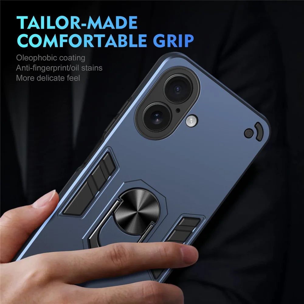 For iPhone 17 Case PC + TPU Drop Defend Phone Cover with Ring Kickstand - Blue - 4
