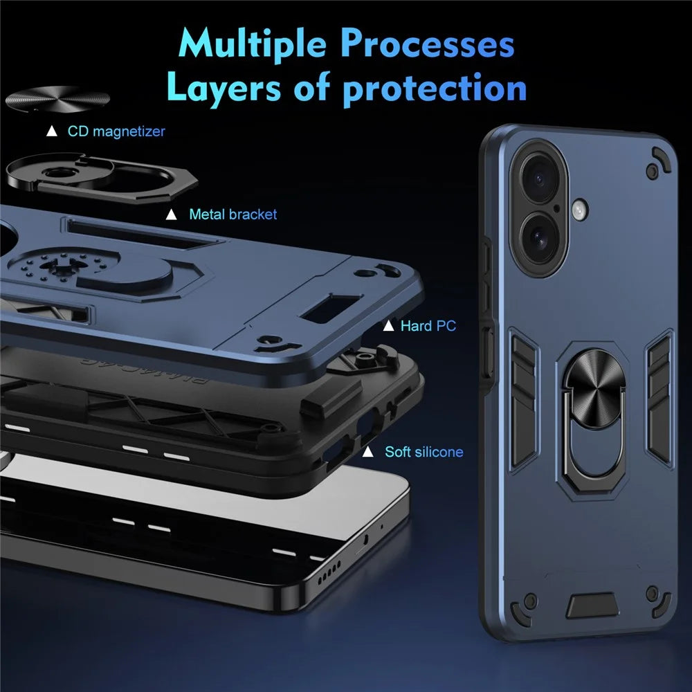 For iPhone 17 Case PC + TPU Drop Defend Phone Cover with Ring Kickstand - Blue - 6