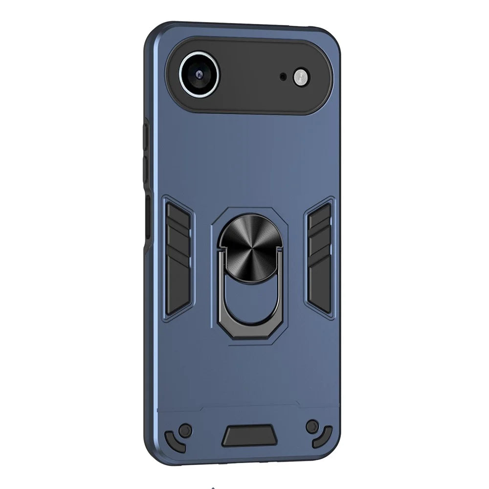 For iPhone Air Case PC + TPU Drop Defend Phone Cover with Ring Kickstand - Blue - 1