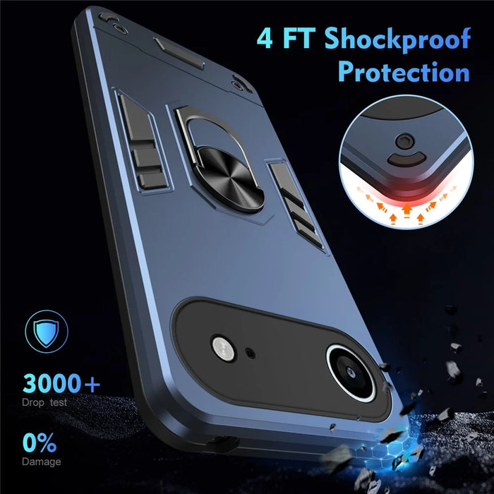 For iPhone Air Case PC + TPU Drop Defend Phone Cover with Ring Kickstand - Blue - 3