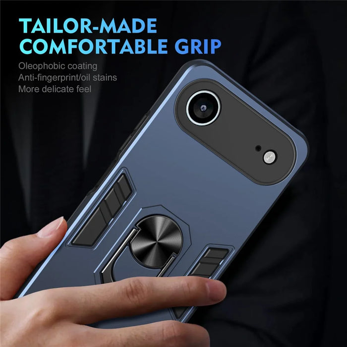 For iPhone Air Case PC + TPU Drop Defend Phone Cover with Ring Kickstand - Blue - 4