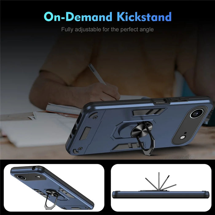 For iPhone Air Case PC + TPU Drop Defend Phone Cover with Ring Kickstand - Blue - 5