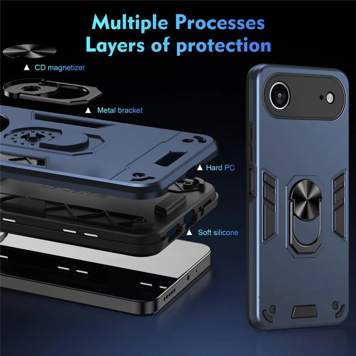 For iPhone Air Case PC + TPU Drop Defend Phone Cover with Ring Kickstand - Blue - 6