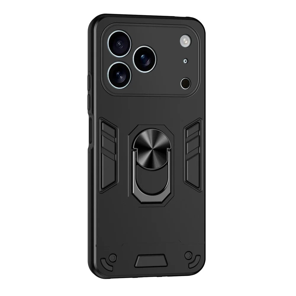 For iPhone 17 Pro Case PC + TPU Drop Defend Phone Cover with Ring Kickstand - Black - 1