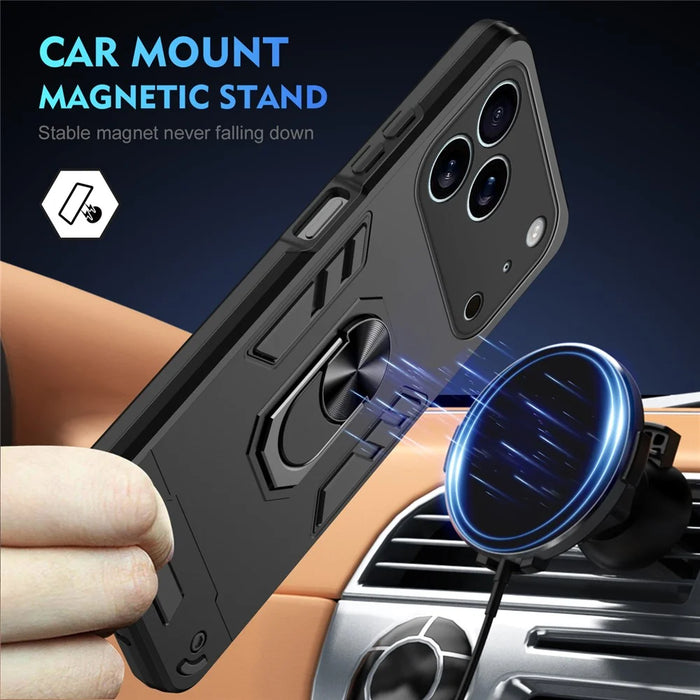 For iPhone 17 Pro Case PC + TPU Drop Defend Phone Cover with Ring Kickstand - Black - 2