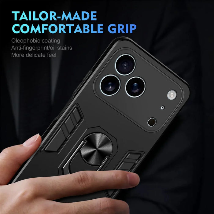 For iPhone 17 Pro Case PC + TPU Drop Defend Phone Cover with Ring Kickstand - Black - 5