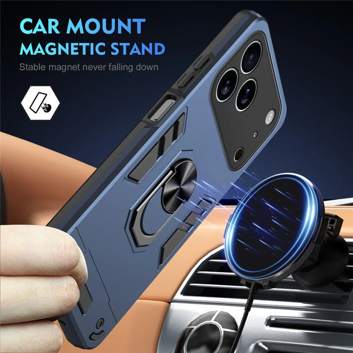 For iPhone 17 Pro Max Case PC + TPU Drop Defend Phone Cover with Ring Kickstand - Blue - 2